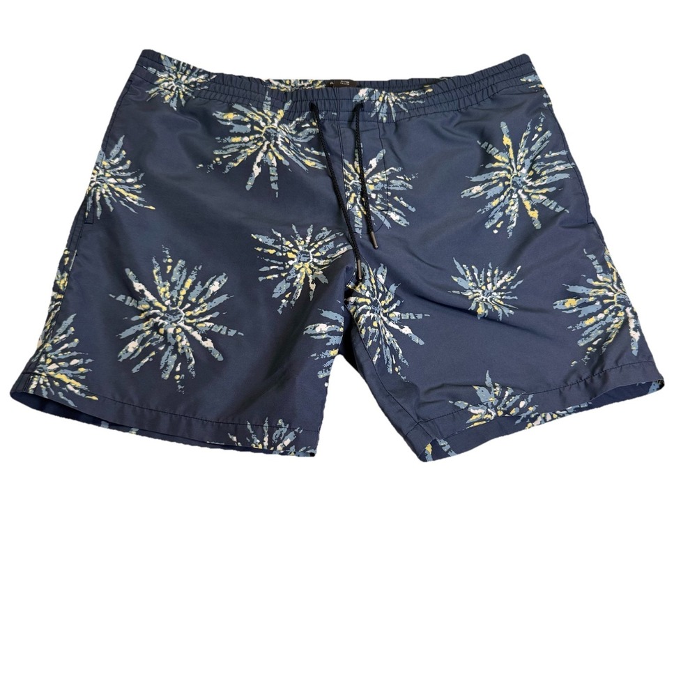 Club Monaco Swim‎ Trunks Men Medium Blue Excellent Starburst Design 7"